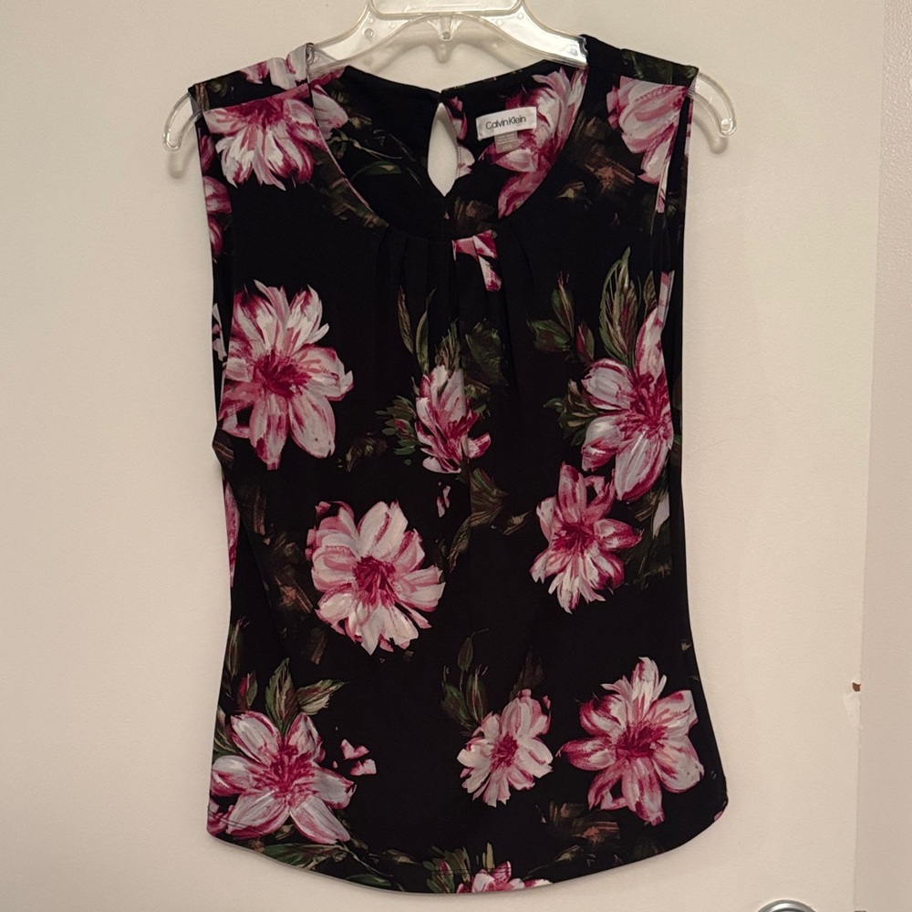 Calvin Klein Black and Pink Floral Blouse
